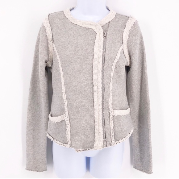 SOLD: Lucky Brand Gray Raw Edge Cotton Moto Jacket - Picture 4 of 8